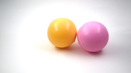 two plastic colorful balls isolated on white background