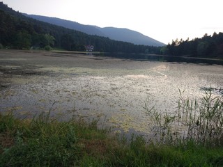 Lake in the mountains during sunset 