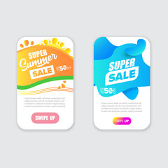 Modern liquid mobile sale banners set . Hot Sale banner design template , Super sale special offer web horizontal banners collection.