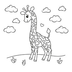 Giraffe coloring book page. Vector illustration