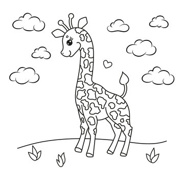 Giraffe coloring book page. Vector illustration