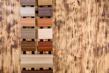 Wooden samples on the table top view