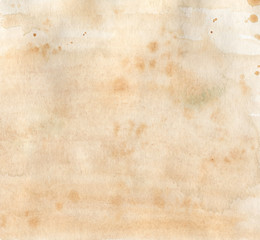 Brown beige watercolor background for textures and backgrounds. Wet Background. Hand painted watercolor background. Watercolor wash. Abstract painting with splashes.