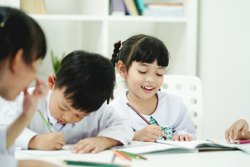 Happy students enjoy learning at school.  Education lover concept.   