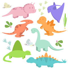 Set with sweet and funny dinosaurs