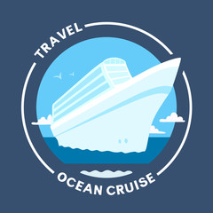 Naklejka premium Ocean voyage advertising poster. Blue sea with a liner.