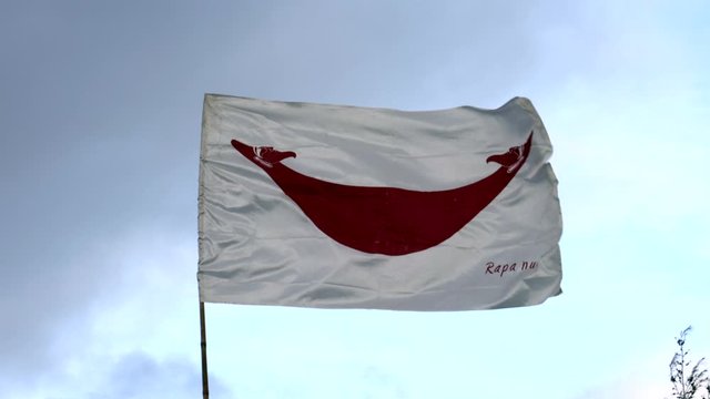 Rapi Nui Native Easter Island Flag Waving in Wind Close Shot.