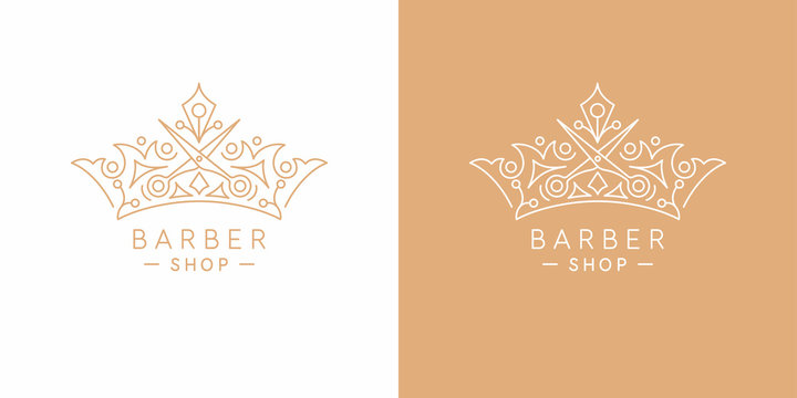 The original linear image of the crown. Illustration in simple flat style. Sign for barber shop.