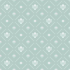 Seamless vector pattern. Modern geometric ornament with white royal lilies. Classic vintage background