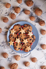 nuts and cookies on the gray background