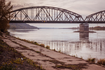Fototapeta premium Steel road and railway bridge on the Vistula River in Grudziadz in Poland