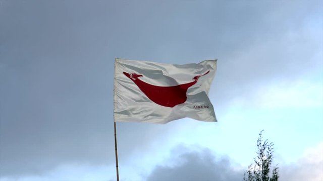 Rapi Nui Native Easter Island Flag Waving in Wind Time Lapse.