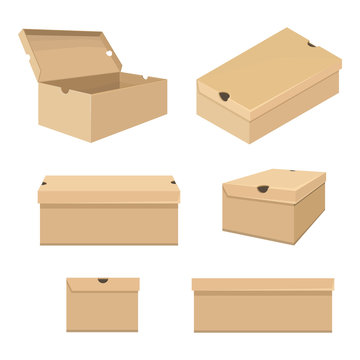 Vector Set of Shoe Boxes Illustration. Different Views Variations