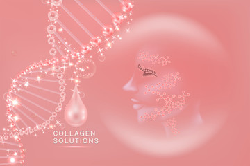 Hyaluronic acid skin solutions ad, pink collagen serum drop with cosmetic advertising background ready to use, illustration vector.