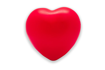 red heart beautiful, plastic soft rubber object isolated on white background.