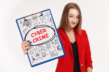 Business, technology, internet and networking concept. Young entrepreneur showing keyword: Cyber...