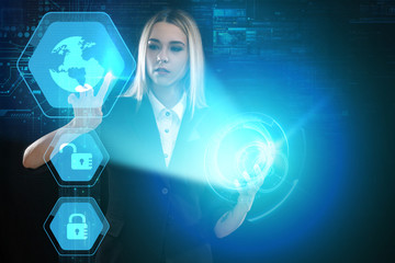 The concept of business, technology, the Internet and the network. A young entrepreneur working on a virtual screen of the future and sees the inscription: