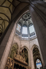 Fototapeta na wymiar Gothic ceiling and arches of St. Barbara's Church in Kutna Hora, Czech Republic