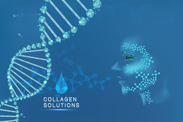 Hyaluronic acid skin solutions ad, blue collagen serum drop with cosmetic advertising background ready to use, illustration vector.