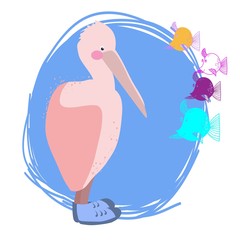 Big Bird, Pink Pelican, Cartoon Character, in vector