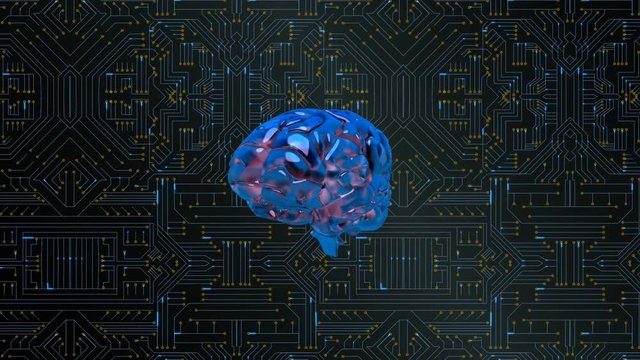 Glowing brain and computer circuit board