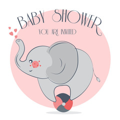baby shower card with cute elephant, vector illustration