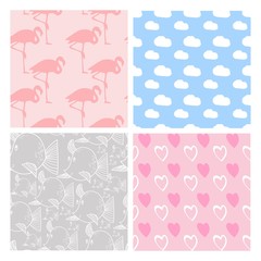 Fototapeta na wymiar Collection of seamless patterns in pale pink, in vector