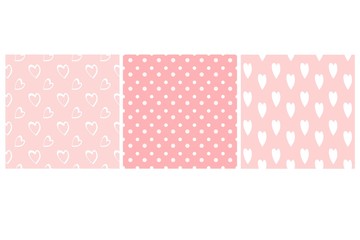 Collection of seamless patterns in pale pink, in vector