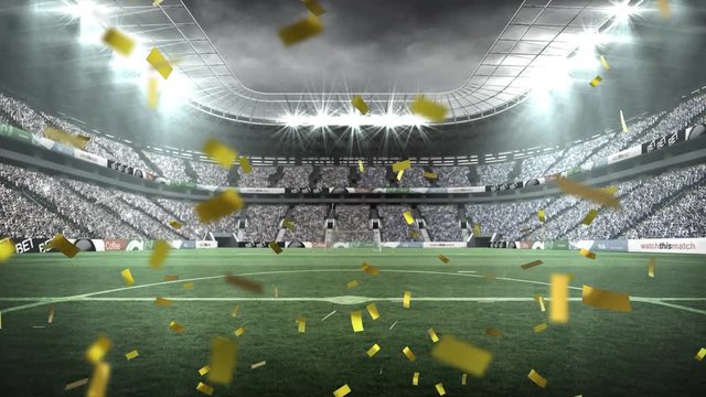 Sports stadium with golden confetti falling
