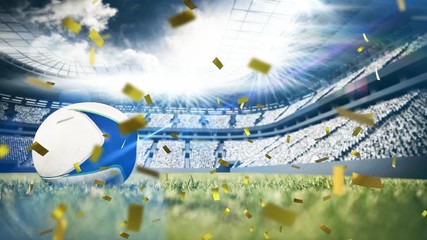 Rugby ball on stadium background