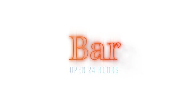 Bar sign in red neon on white background