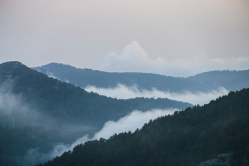 aerial view of foggy mountains