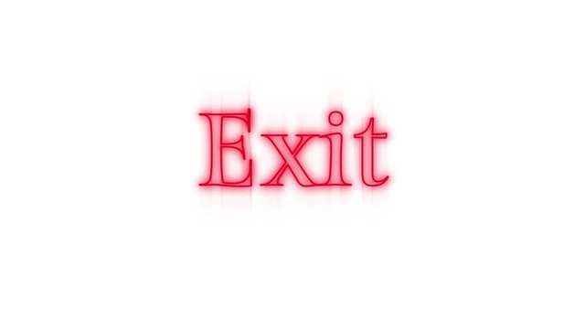 Exit sign in red neon on white background