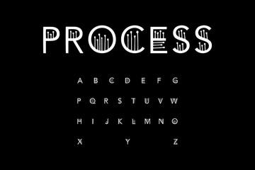 Process hand drawn vector font alphabet minimalism contrast style