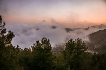 aerial view of foggy mountains