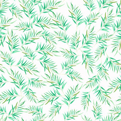 Beautiful seamless pattern of watercolor leaves on white background.