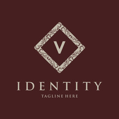 Premium letter V logo icon design. Luxury ornate frame, V Initial Letter Luxury Logo template in vector art for Restaurant, Royalty, Boutique, Hotel,