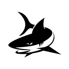 Side view angry swimming shark logo design inspiration