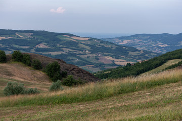 Magnificent panorama of the high Trebbia valley, Pietra Parcellara, val trebbia, Bobbio, Piacenza, Italy