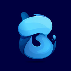 B letter logo ecology stylized with water waves and dew drops.