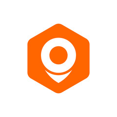 Map pin or location pointer icon, on orange hexagon - Vector