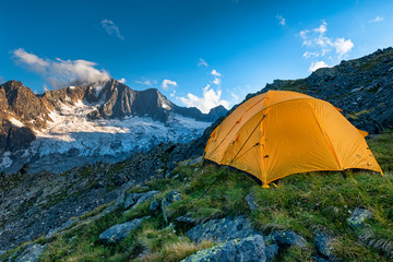 Hiking tent in the italian alps