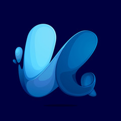 K letter logo ecology stylized with water waves and dew drops.