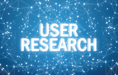 User research on digital interface and blue network background