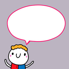 Cute boy and speech bubble hand drawn vector illustration comic cartoon style
