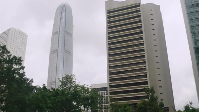 Passing the Beautiful Skyscraper in the Center of Hong Kong, China. Asian Architecture