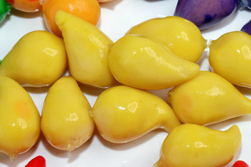 Colourful Luk chup look choop tadeonal Thai desert sweets candy creatve variety