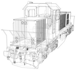 Locomotive, Train. EPS10 format. Wire-frame Vector created of 3d.