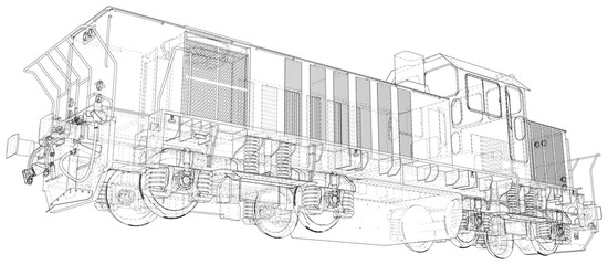 Locomotive, Train. EPS10 format. Wire-frame Vector created of 3d.