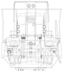 Locomotive technical wire-frame. Vector rendering of 3d.